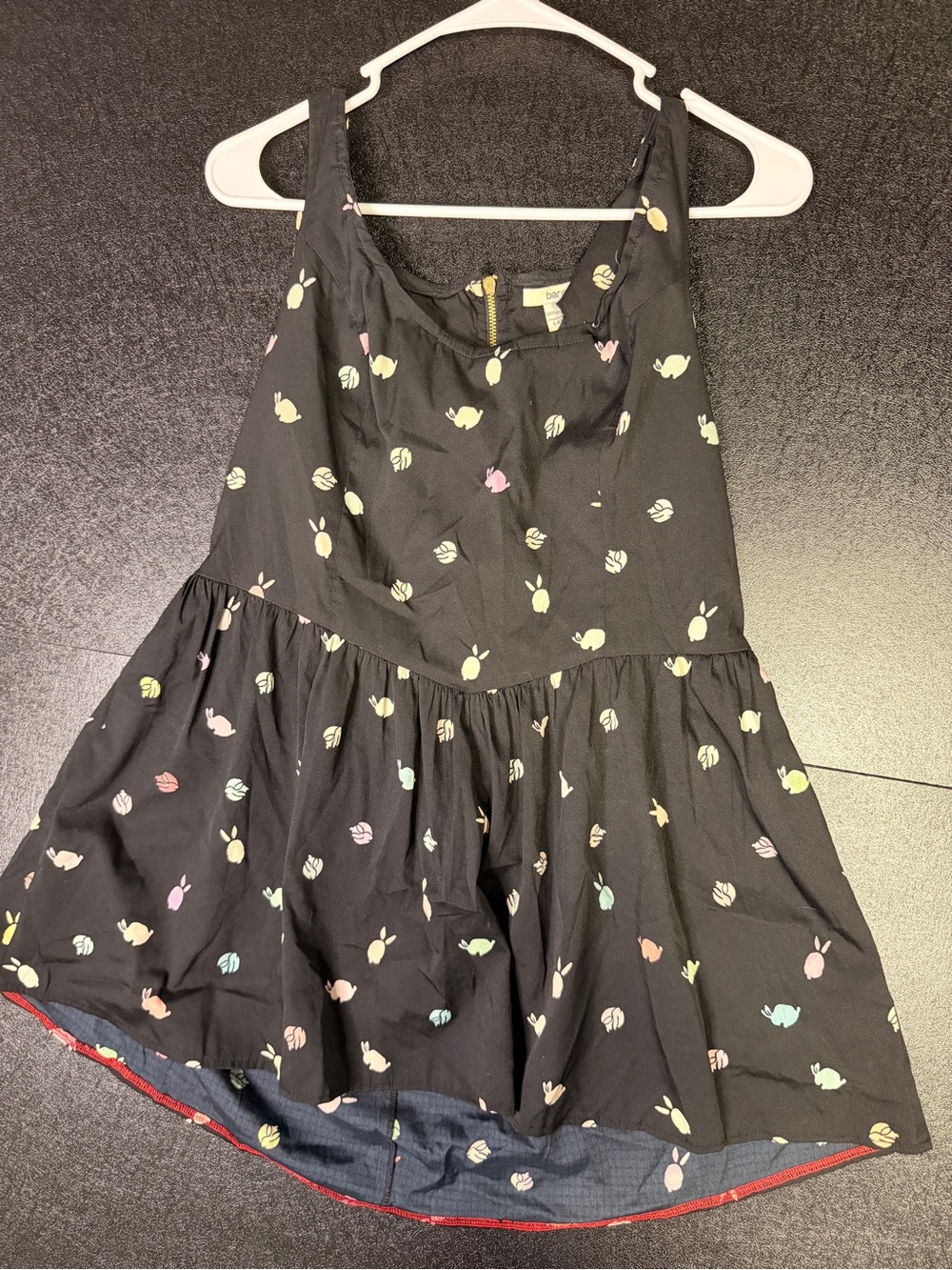 Bar III Black Peplum Casual Tulip & Bunny-Print Dress with Pastel Accents Sz L